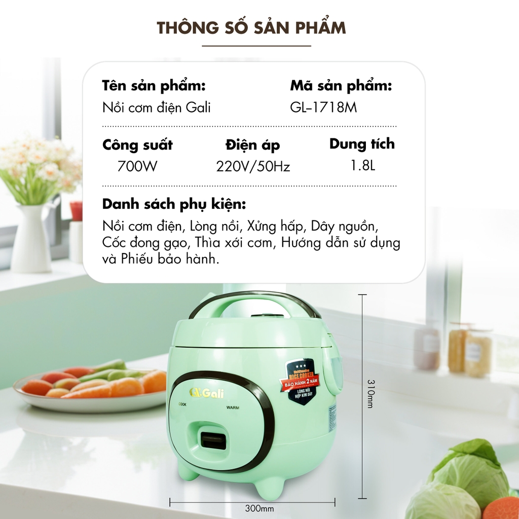 Nồi cơm điện 1718M - 1.8 Lít - Bảo hành 2 năm