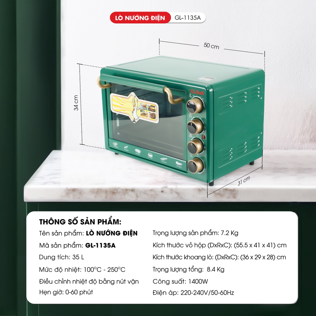 Lò nướng thùng 1135A - 35 Lít - Bảo hành 1 năm