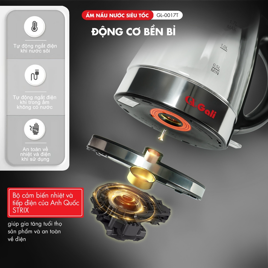 Ấm siêu tốc 0017T - 1.7 Lít - Bảo hành 1 năm