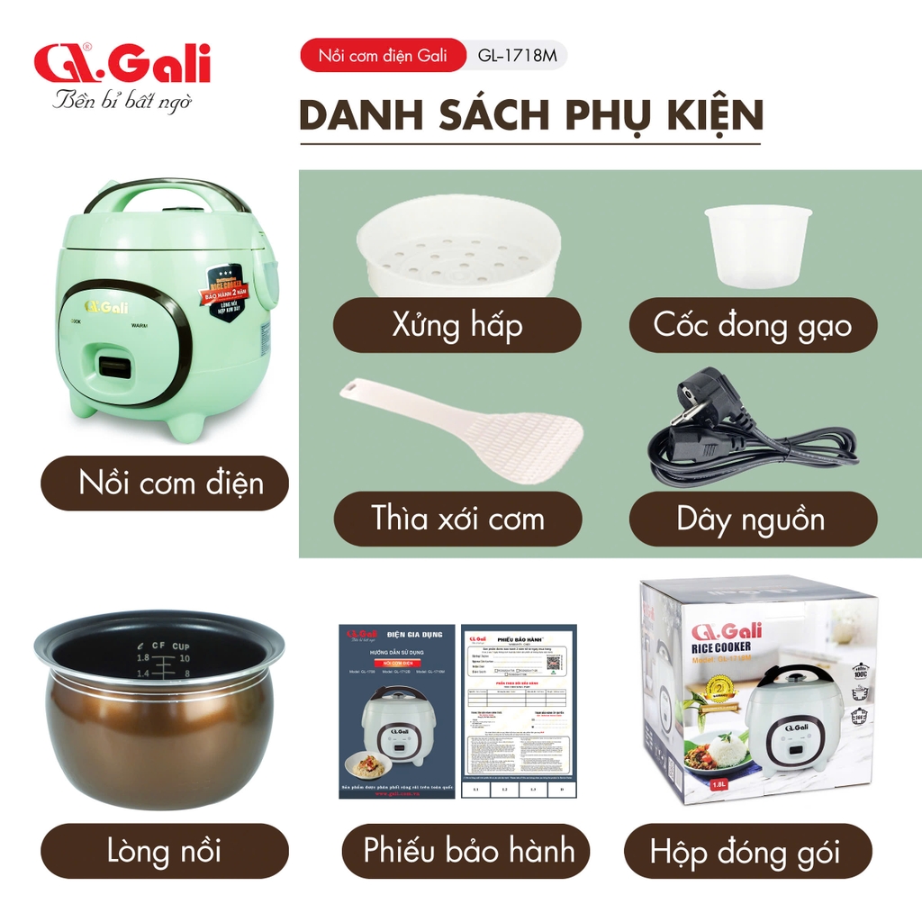 Nồi cơm điện 1718M - 1.8 Lít - Bảo hành 2 năm