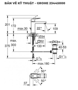 Vòi lavabo nóng lạnh Grohe | 23445000