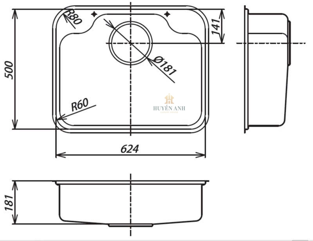 Chậu rửa bát 1 hố hạt sần nội địa Nhật Shigeru |  IK-K FS NE