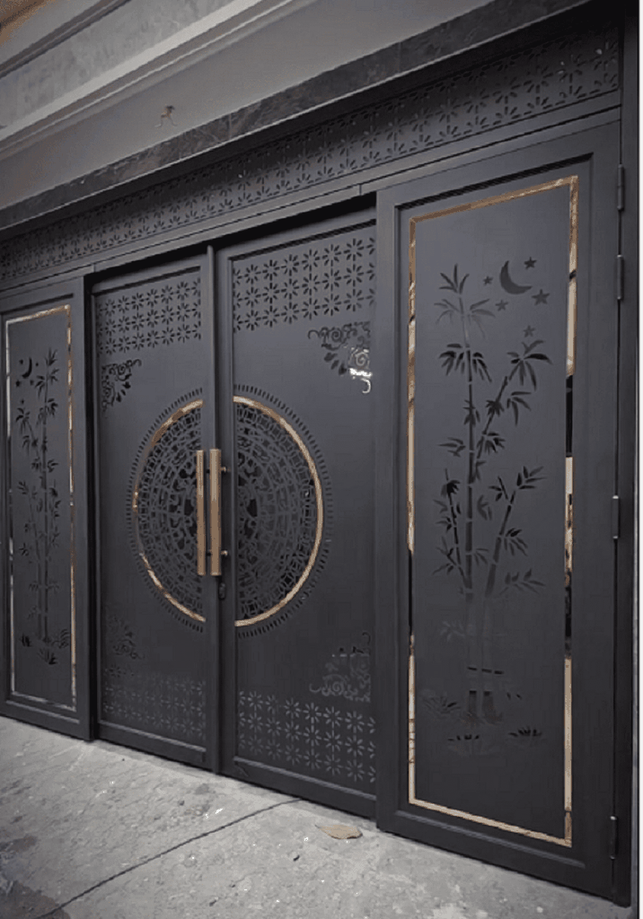 Mẫu cổng sắt 4 cánh CNC trượt quay, Thiết kế hiện đại phù hợp xu hướng