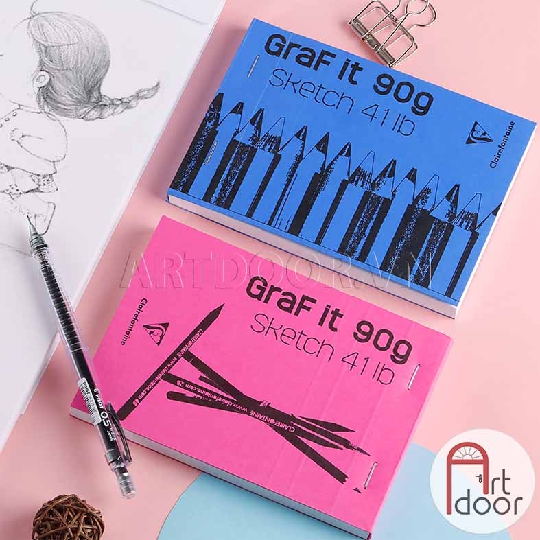 Sổ vẽ chì CLAIREFONTAINE Graf It mỏng 90gsm (vân mịn) - Bìa HỒNG A6 (80 tờ) - [xả kho]