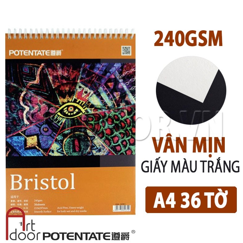 Sổ vẽ màu nước POTENTATE Bristol dày 240gsm (vân mịn) - A4 (36 tờ)