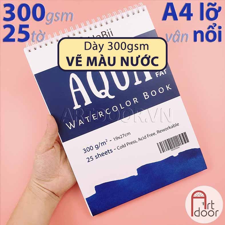 Giấy vẽ hoặc Sổ màu nước NABII Aqua Fat 55% Cotton dày 300gsm (vân nổi Cold)