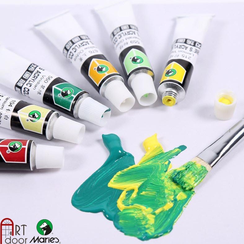 Bộ màu vẽ Acrylic MARIES Tuýp 12ml custom giày, áo, túi, vải, canvas, tô tượng (hộp giấy) - [xả kho]