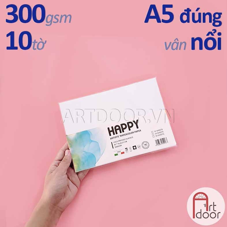 Giấy vẽ màu nước HAPPY dày 300gsm (vân nổi Cold)