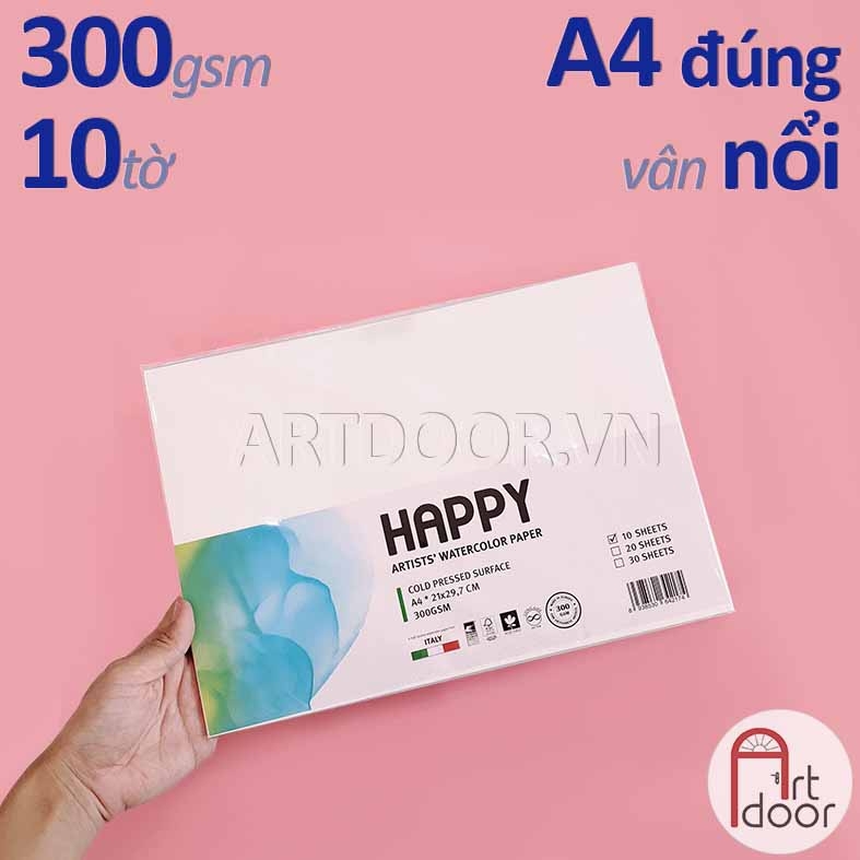 Giấy vẽ màu nước HAPPY dày 300gsm (vân nổi Cold)