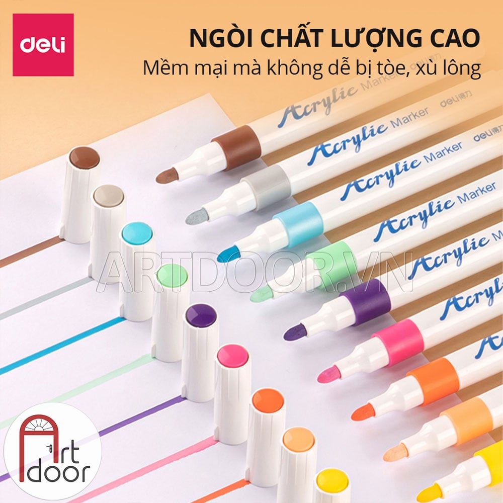 Bộ bút Acrylic DELI Marker kháng nước, bền màu (hộp giấy)