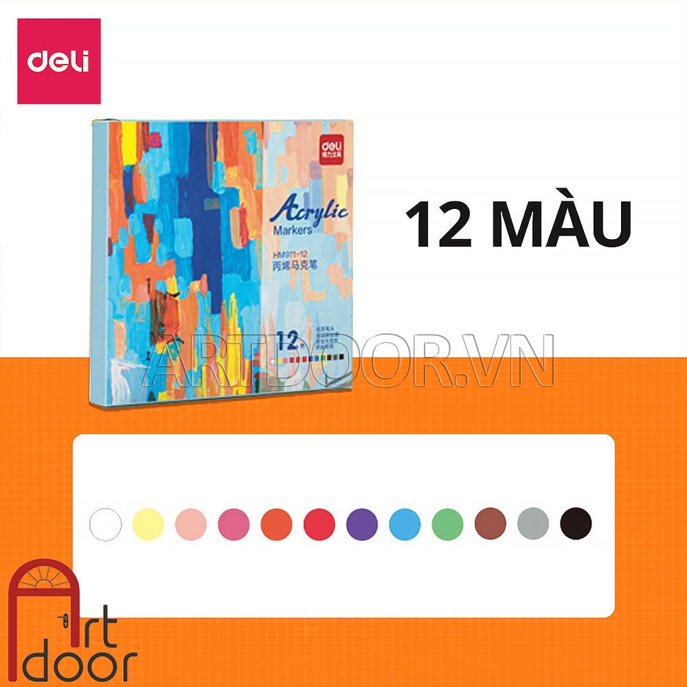 Bộ bút Acrylic DELI Marker kháng nước, bền màu (hộp giấy)