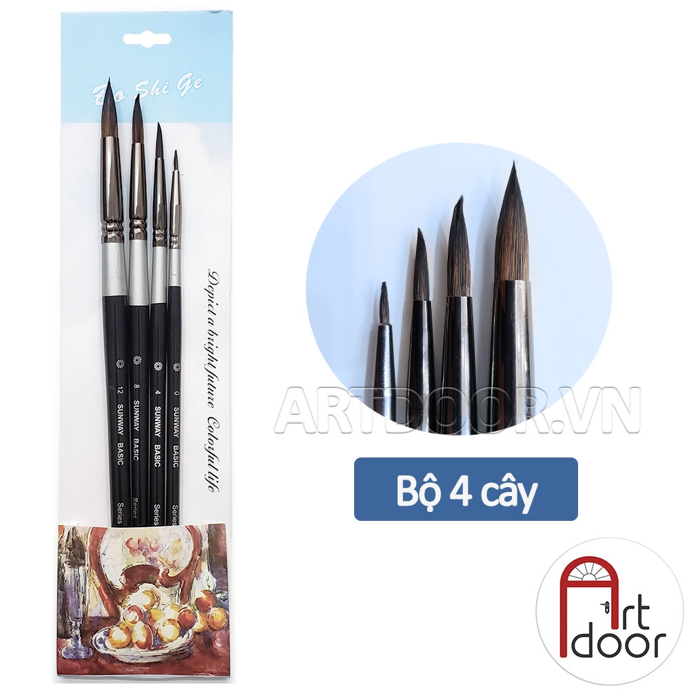 Bộ cọ vẽ màu nước SUNWAY Basic lông Sóc Mix