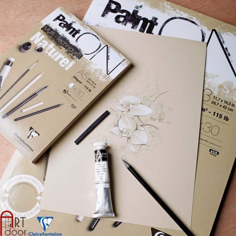 Sổ vẽ màu CLAIREFONTAINE Paint On Pad Đen/ Xám/ Kem dạng sổ xé dày 250gsm (vân mịn)