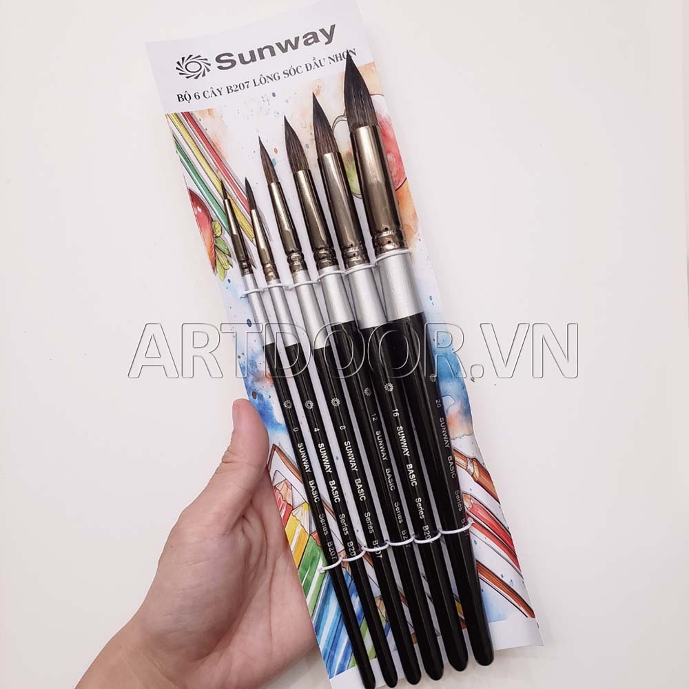 Bộ cọ vẽ màu nước SUNWAY Basic lông Sóc Mix