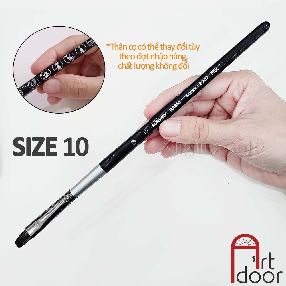 Cọ vẽ đầu Vuông SUNWAY Basic lông Sóc Mix thân Đen (207F)