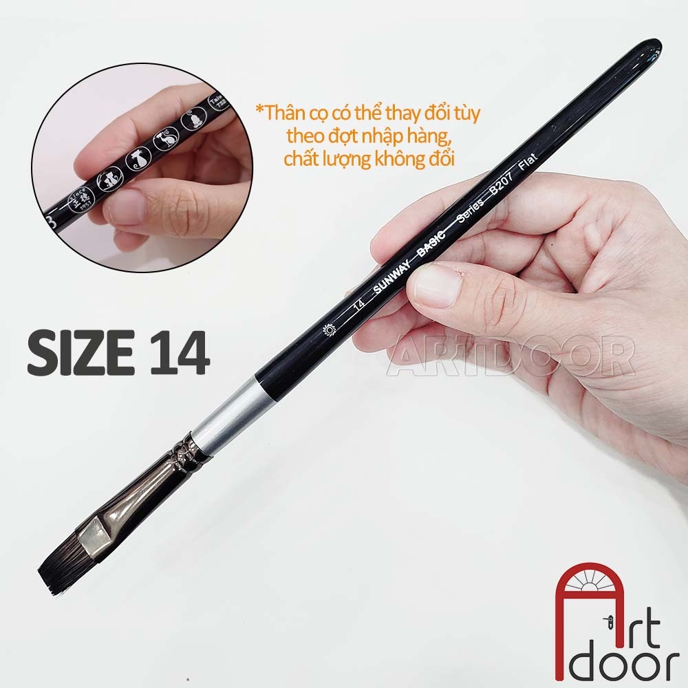 Cọ vẽ đầu Vuông SUNWAY Basic lông Sóc Mix thân Đen (207F)