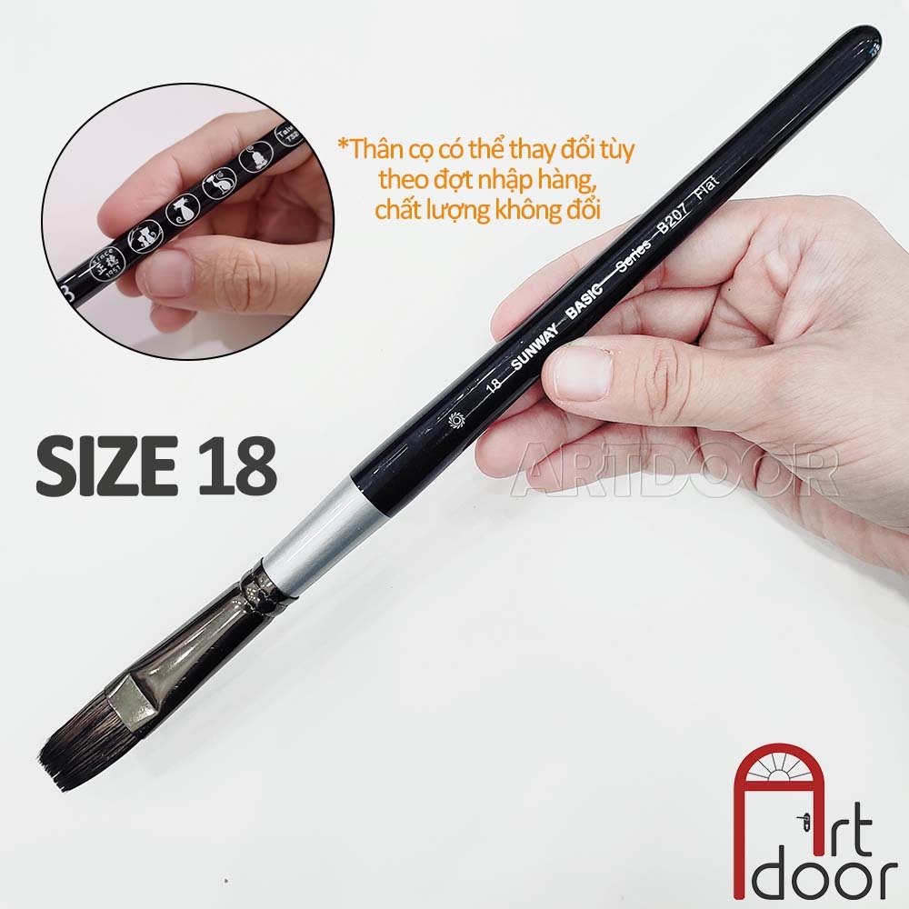 Cọ vẽ đầu Vuông SUNWAY Basic lông Sóc Mix thân Đen (207F)