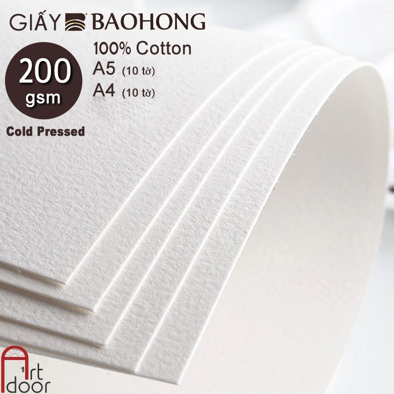 Giấy vẽ màu nước BAOHONG 100% Cotton dày 200~300gsm (vân nổi Cold)