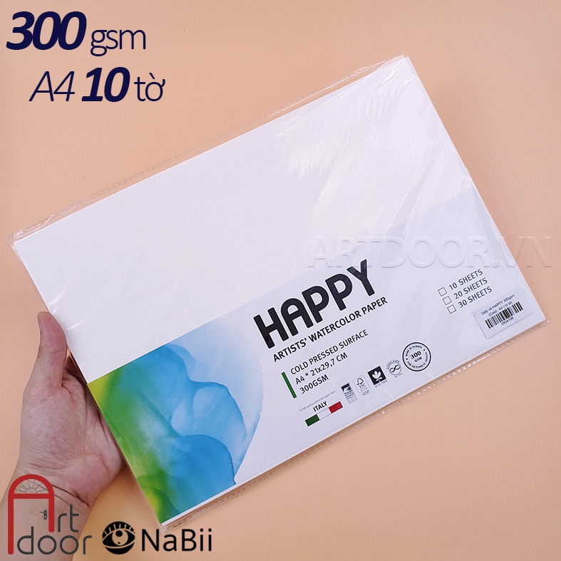 Giấy vẽ màu nước HAPPY dày 300gsm (vân nổi Cold)