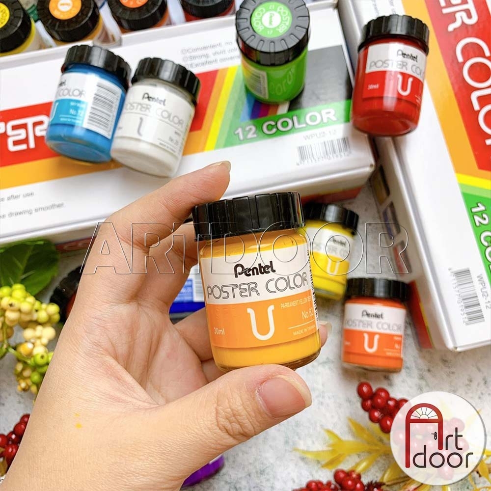 Bộ màu vẽ Poster PENTEL Postercolor Hũ 12~30ml (hộp giấy)