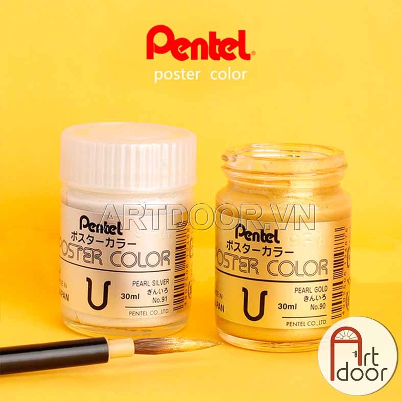 Màu vẽ Poster PENTEL Postercolor hũ lẻ 30ml (Trắng/ Vàng/ Bạc)