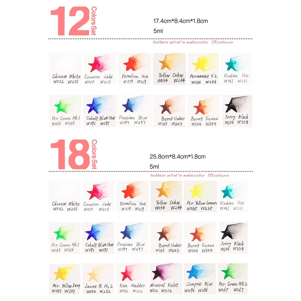 Bộ màu Nước Tuýp HOLBEIN Artist 5ml (hộp giấy) - Nhiều Màu