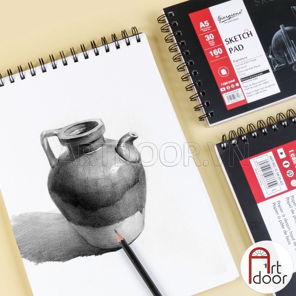 Sổ vẽ chì GIORGIONE Sketch giấy Ngà mỏng 160gsm (vân mịn)