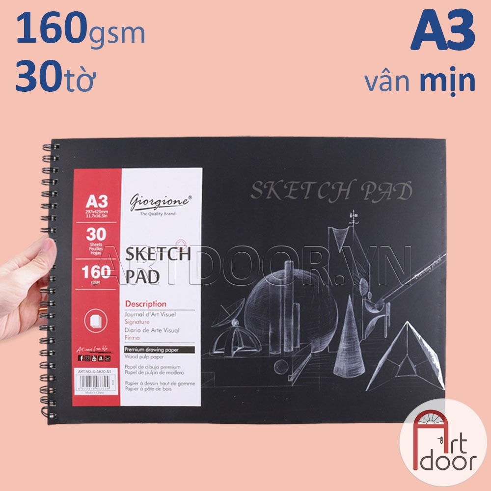 Sổ vẽ chì GIORGIONE Sketch giấy Ngà mỏng 160gsm (vân mịn)