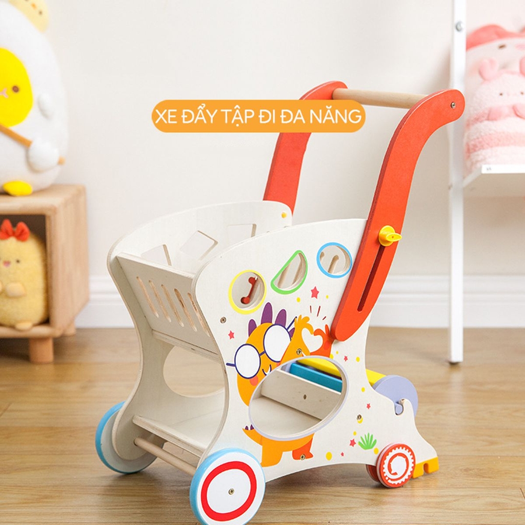 Xe tập đi bằng gỗ cho bé S-kids, đồ chơi xe đẩy siêu thị đa năng cho trẻ từ 1 đên 6 tuổi