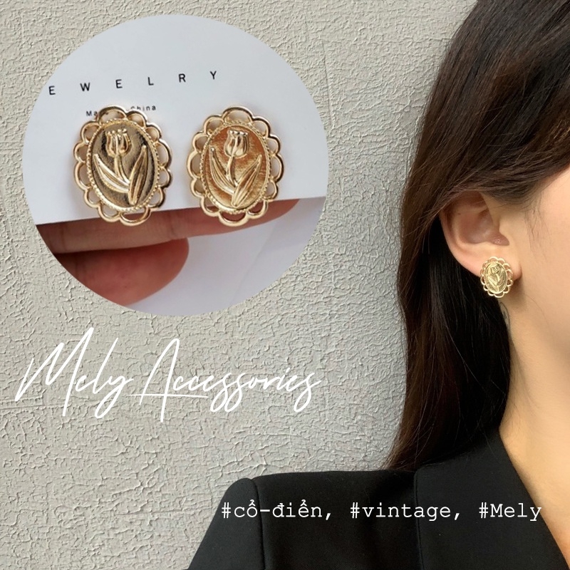 Bông tai hoa mạ vàng kiểu dáng Hàn Quốc D120