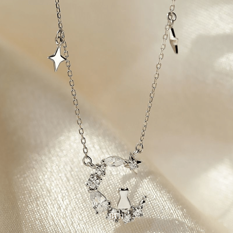 Dây chuyền bạc nữ hình mèo mặt trăng phụ kiện trang sức đẹp B111