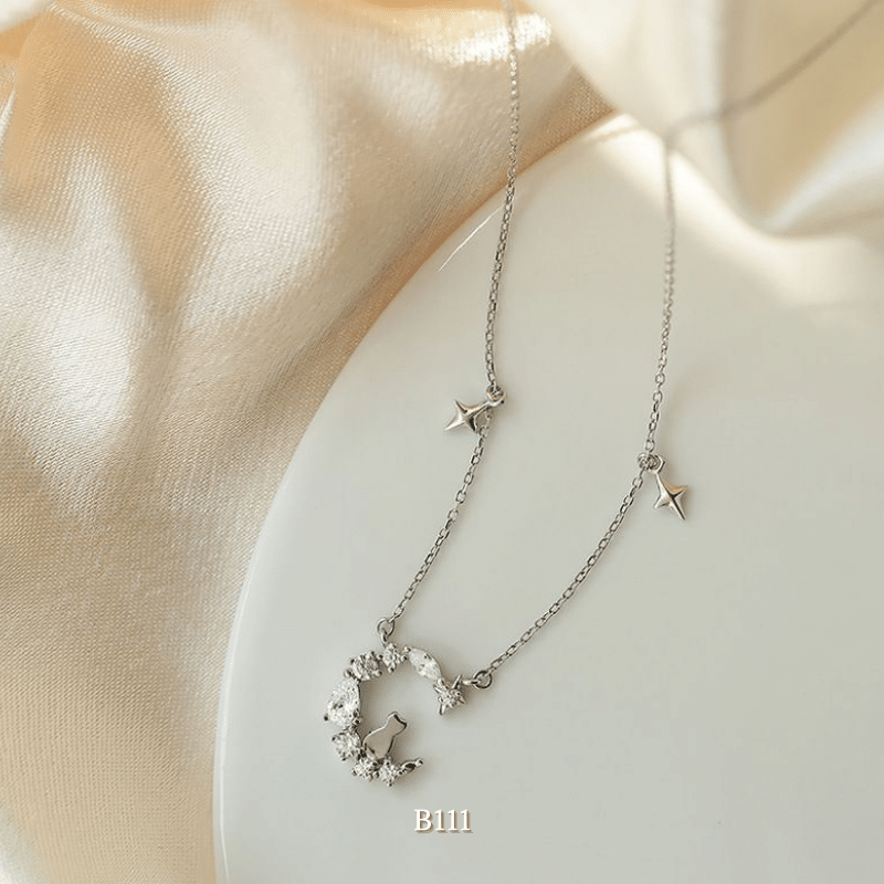 Dây chuyền bạc nữ hình mèo mặt trăng phụ kiện trang sức đẹp B111