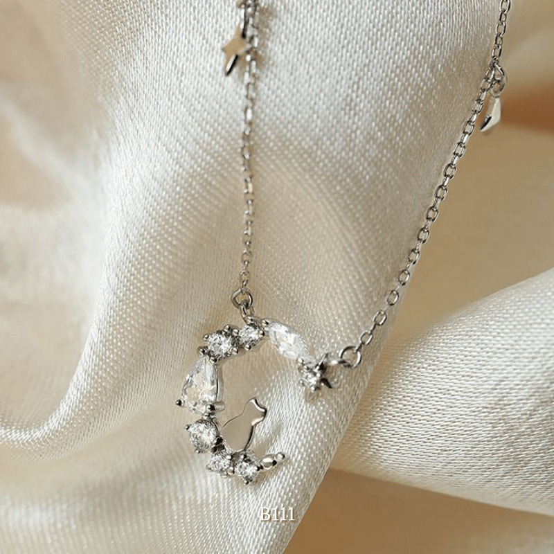 Dây chuyền bạc nữ hình mèo mặt trăng phụ kiện trang sức đẹp B111