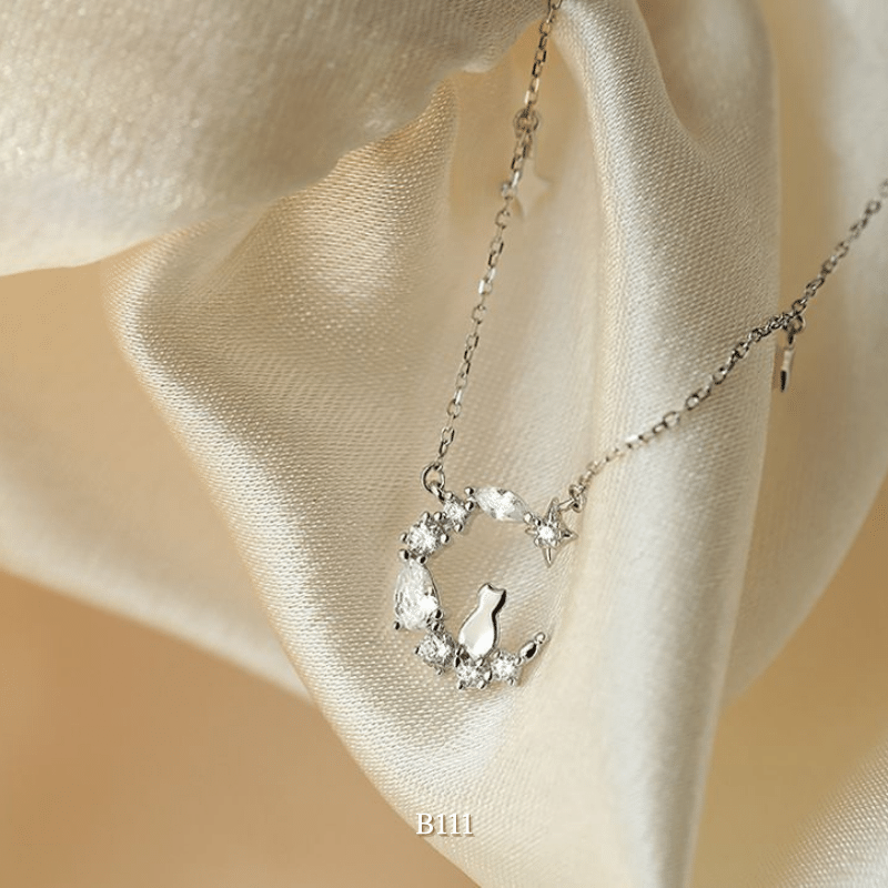 Dây chuyền bạc nữ hình mèo mặt trăng phụ kiện trang sức đẹp B111