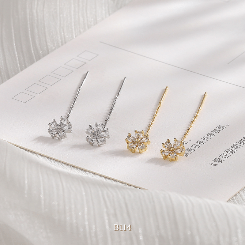 Bông tai nữ hình hoa đính đá pha lê phụ kiện trang sức cao cấp B114 (1 chiếc)