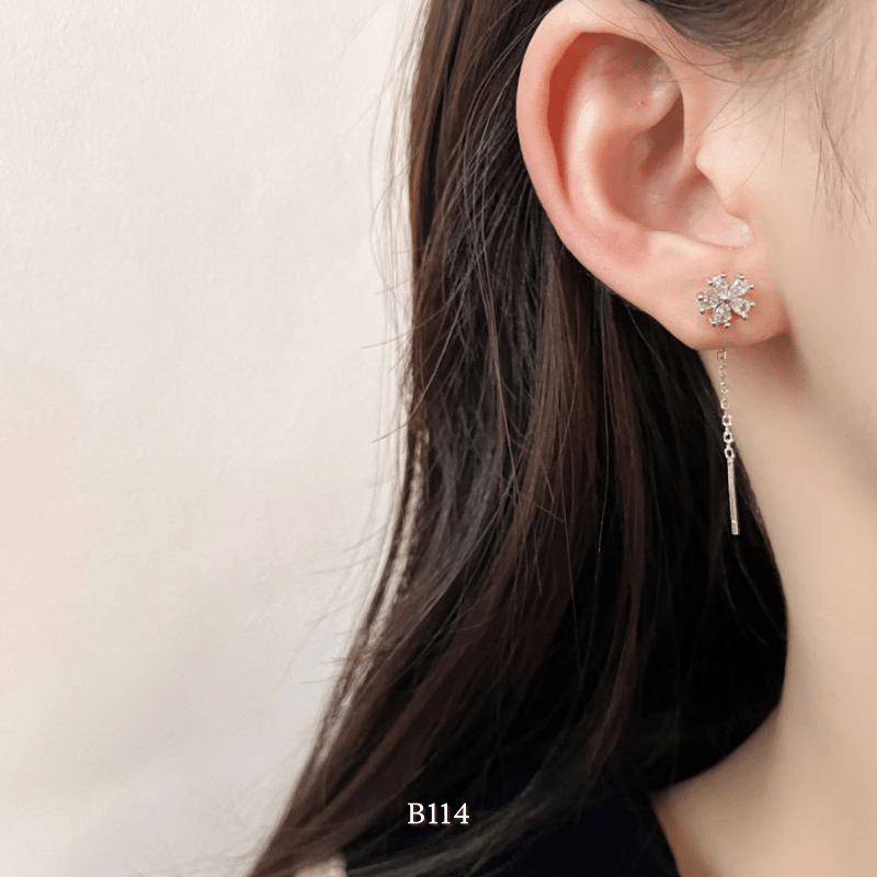 Bông tai nữ hình hoa đính đá pha lê phụ kiện trang sức cao cấp B114 (1 chiếc)