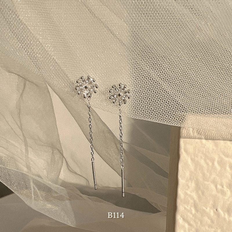 Bông tai nữ hình hoa đính đá pha lê phụ kiện trang sức cao cấp B114 (1 chiếc)