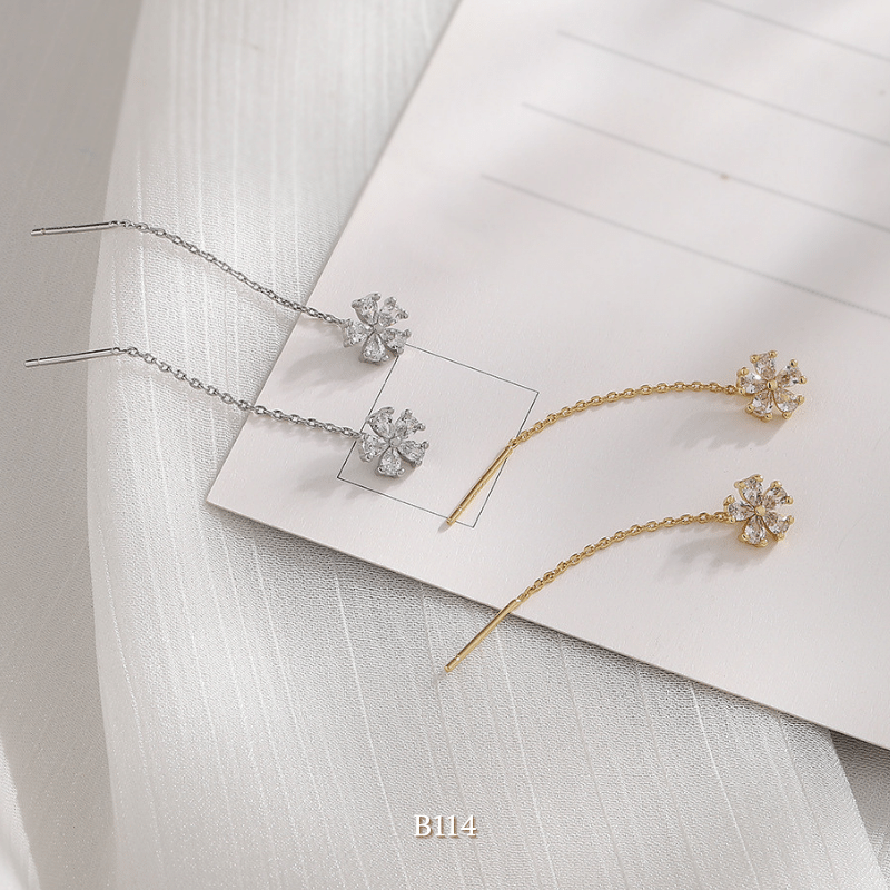 Bông tai nữ hình hoa đính đá pha lê phụ kiện trang sức cao cấp B114 (1 chiếc)