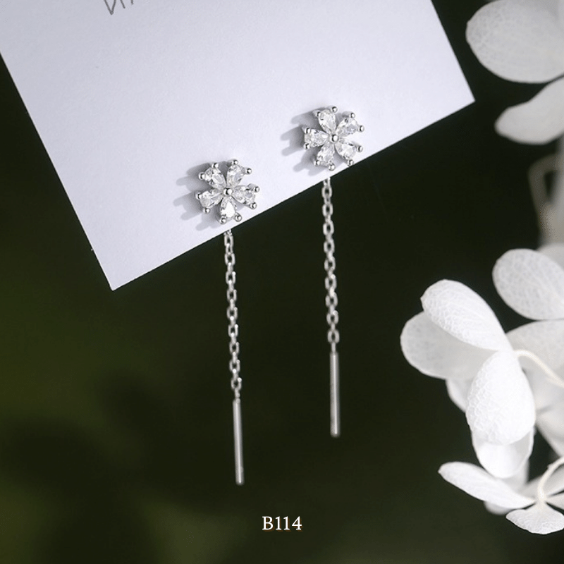 Bông tai nữ hình hoa đính đá pha lê phụ kiện trang sức cao cấp B114 (1 chiếc)