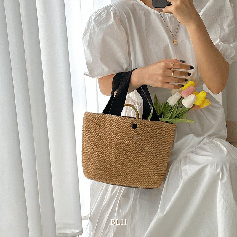 Túi tole cói may thủ công BL11