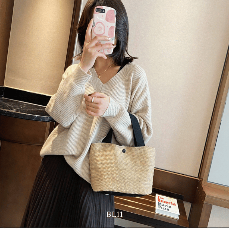 Túi tole cói may thủ công BL11