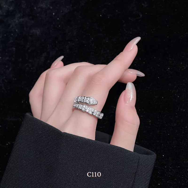 Nhẫn nữ hình rắn nạm đá cao cấp có thể tùy chỉnh size phong cách thời trang cá tính - C110