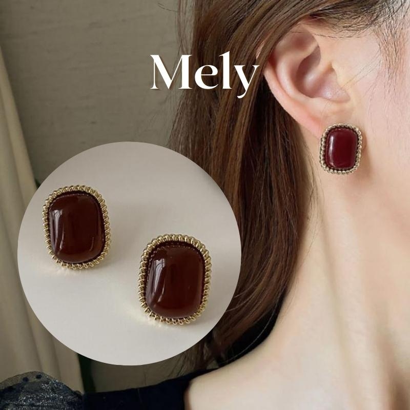 Bông tai đá nhân tạo đỏ phong cách vintage Mely H90