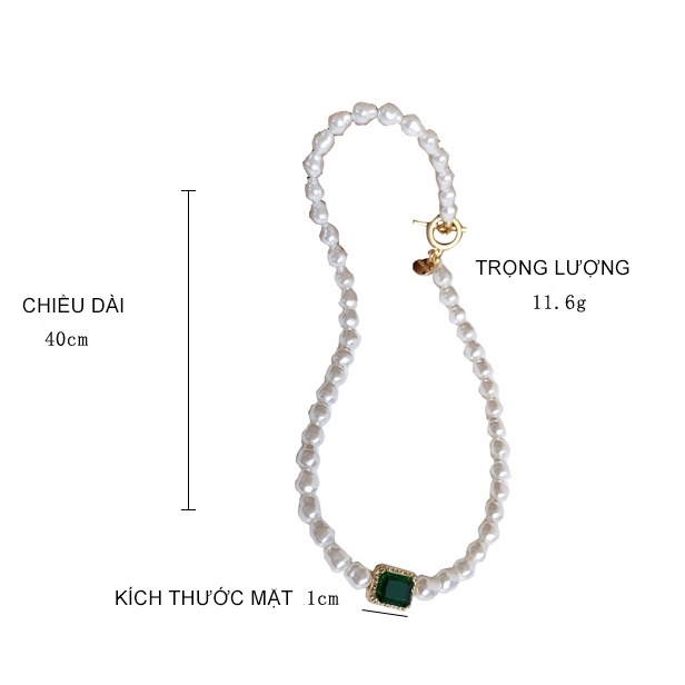 Vòng cổ ngọc trai nhân tạo hạt đá xanh D103
