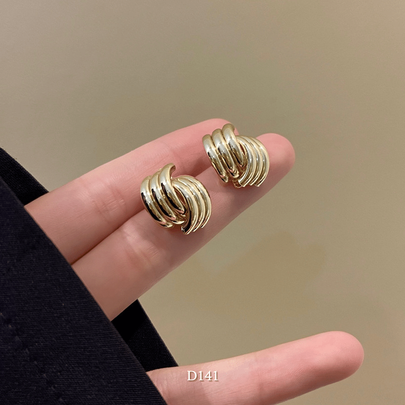 Bông tai nữ dạng xoắn mạ vàng vintage sang trọng thanh lịch phong cách Hàn Quốc D141