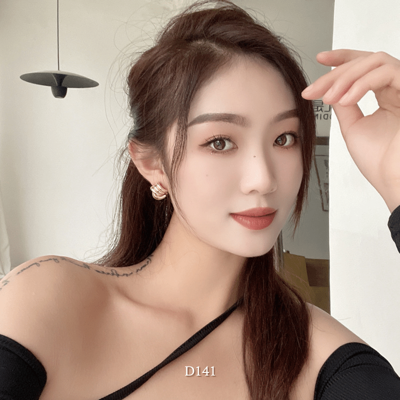Bông tai nữ dạng xoắn mạ vàng vintage sang trọng thanh lịch phong cách Hàn Quốc D141