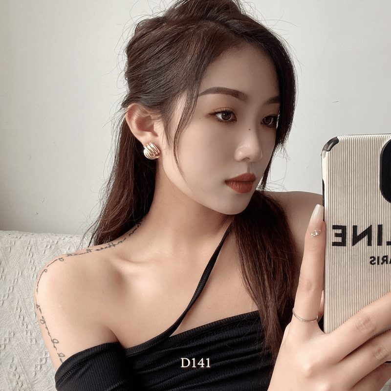Bông tai nữ dạng xoắn mạ vàng vintage sang trọng thanh lịch phong cách Hàn Quốc D141