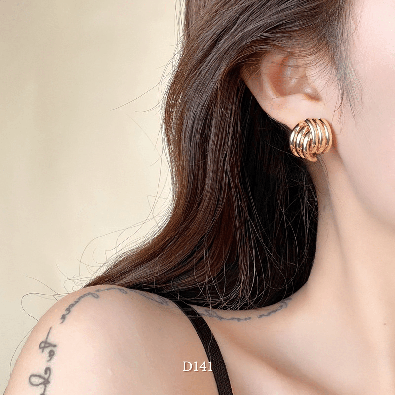 Bông tai nữ dạng xoắn mạ vàng vintage sang trọng thanh lịch phong cách Hàn Quốc D141