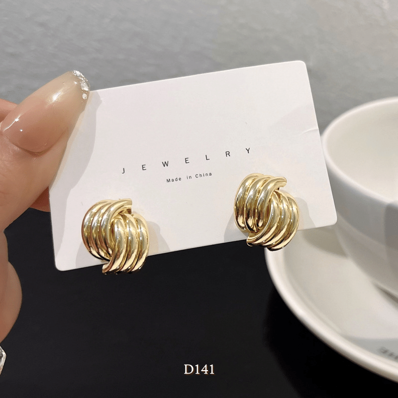 Bông tai nữ dạng xoắn mạ vàng vintage sang trọng thanh lịch phong cách Hàn Quốc D141