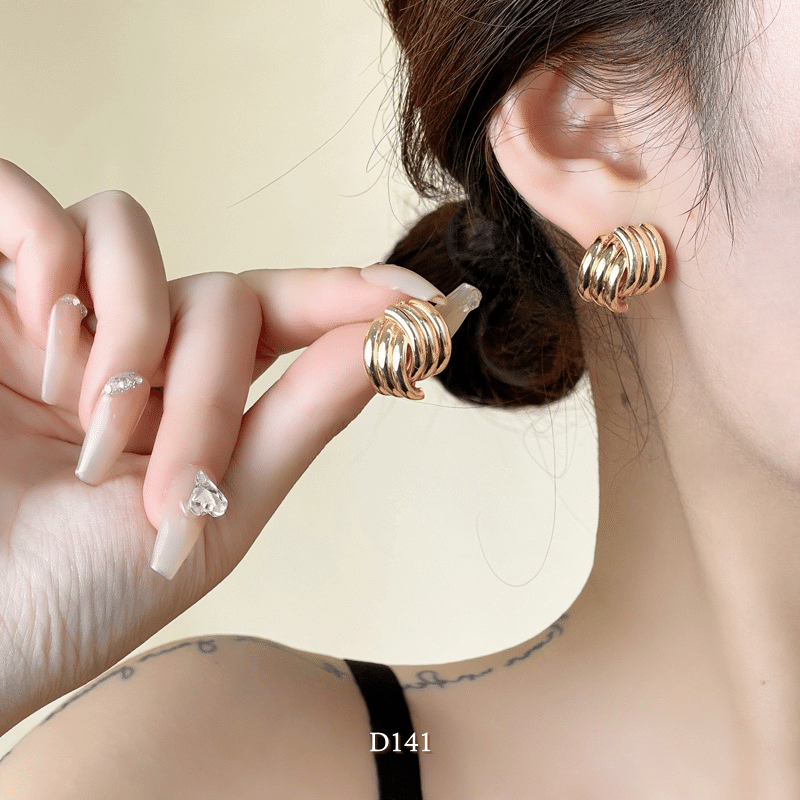 Bông tai nữ dạng xoắn mạ vàng vintage sang trọng thanh lịch phong cách Hàn Quốc D141